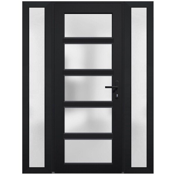 Vdomdoors Front Exterior Prehung FiberGlass Door Frosted Glass / Manux 8002 Matte Black / 2 Sidelight Exterio MANUX8002EXD-BLK-W14+36+14 x H80-LH - main