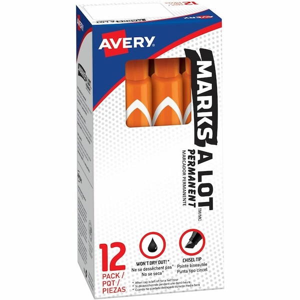 Avery Marks-A-Lot Desk-Style Permanent Marker, Medium Chisel Tip, Orange Ink, Dozen 08-883 - main