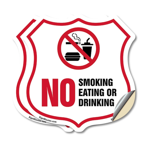 Signmission No Smoking Shield Sign No Smoking Eating, 4 inch X 4 inch, Vinyl Decal, 2PK SHI-D-2PACK-4-400 - main
