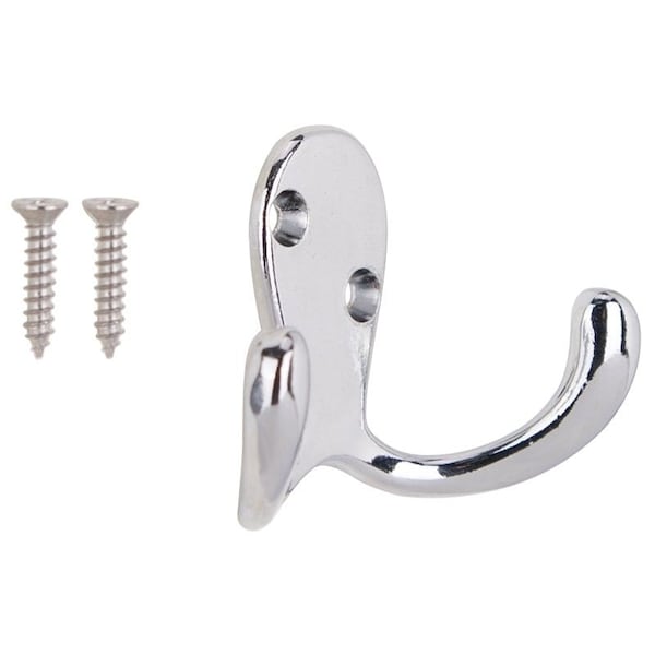 Prosource Coat and Hat Hook, 22 lb, 2-Hook, 7/8 in Opening, Zinc, Chrome 23263CHB3L-PS - main