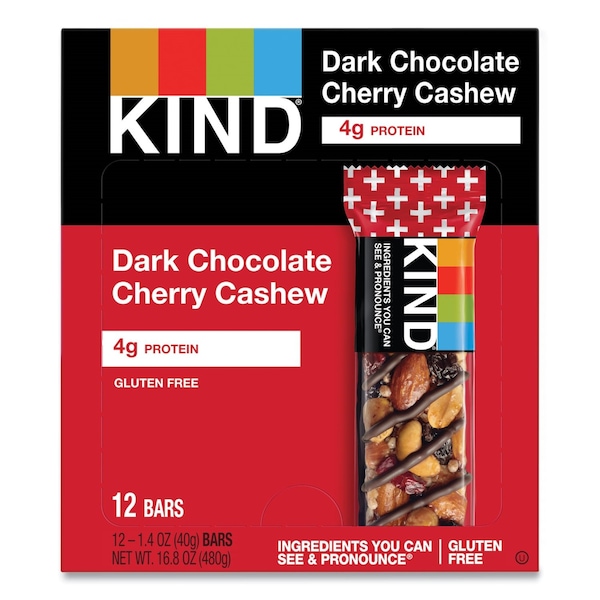 Kind Plus Nutrition Boost Bar, Dk ChocolateCherryCashew/Antioxidants, 1.4 oz Bar, 12PK 17250 - main