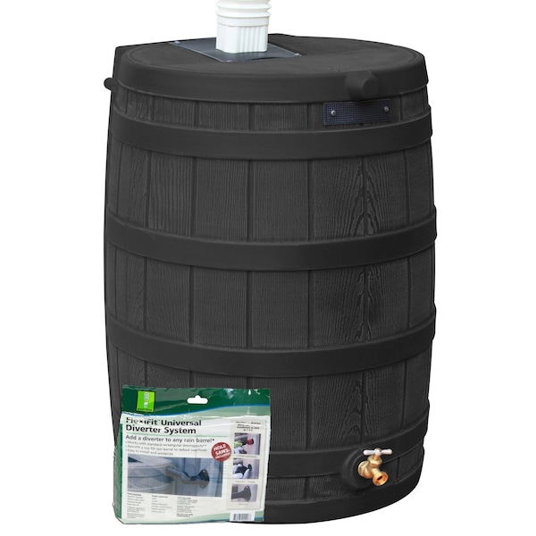 Good Ideas Rain Wizard 50 Gallon Rain Barrel With Diverter Kit - Black RW50-DIV-BLK - main