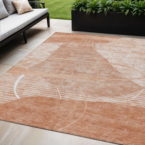 Homeroots 5' X 8' Salmon Copper And Ivory Abstract Washable Indoor Outdoor Area Rug 587603 - main