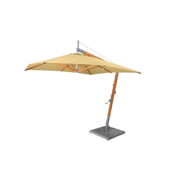 Bambrella 8.5' Square Bamboo Cantilever Umbrella with Harvest Wheat Canopy and 297lb Granite Base System 2.6m SQ-SW-S-HW-BS - main