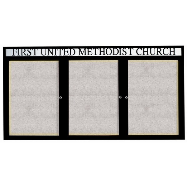 Aarco Illuminated Outdoor Enclosed Bulletin Board w/ Al Frame Header, Powder Coated Black, 48''Hx96''W ODCC4896-3RHIBK - main