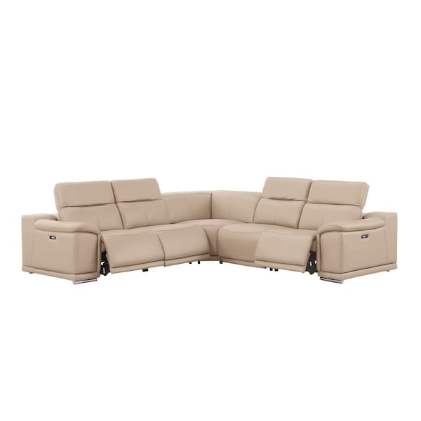 Homeroots Beige Leather Power Reclining L Shaped Five Piece Corner Sectional 643947 - main