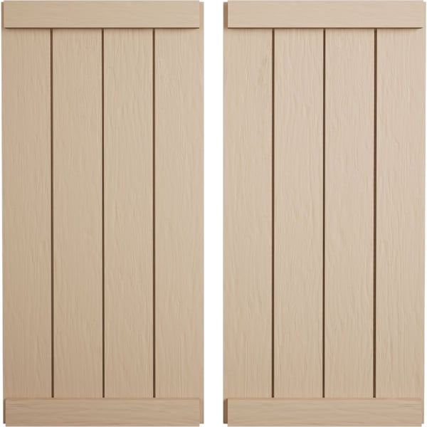 Ekena Millwork Rustic Four Board Joined Board-n-Batten Rough Sawn Faux Wood Shutters w/End Batten, 22W x 76H, PR SHUBJE22X76RSPR - main