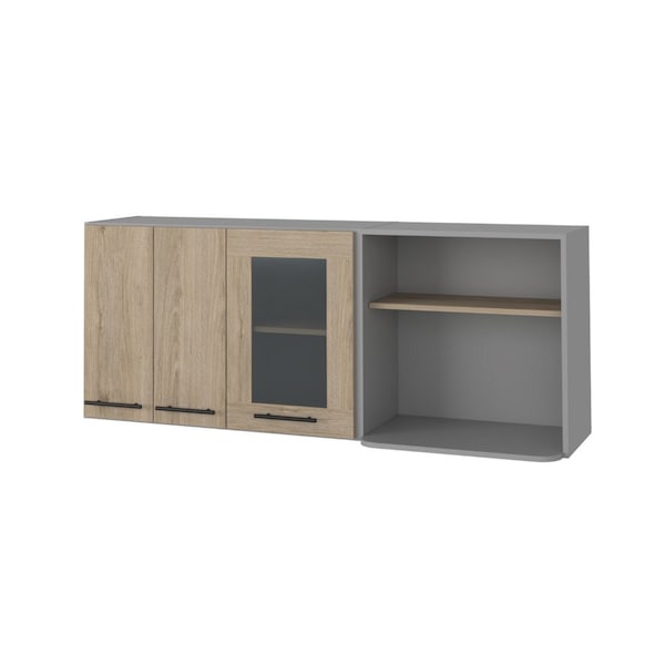 Homeroots 24in Gray and Natural Wood Wall Mounted Accent Cabinet With Three Doors 535000 - main