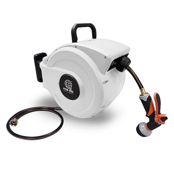 Queue Solutions Retractable Garden Hose Reel 50 ft, White GHR-1/2-WH-50 - main