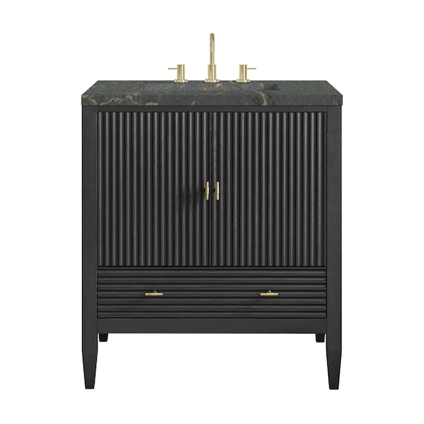 James Martin Vanities Myrrin 30" Single Vanity, Carbon Oak w/ 3 CM Parisien Bleu Silestone Top 485-V30-CBO-3PBL - main