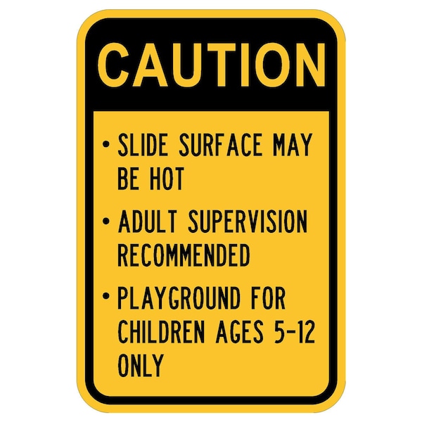 Sign Solutions Usa Caution Slide Surface May Be Hot, 12 in W x Vertical Rectangle, Aluminum Sign DCS12DYE1218CUS00118 - main