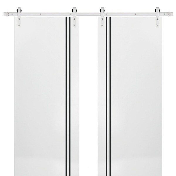 Sartodoors Sturdy Double Barn Door with Hardware, Planum 0016 White Silk and Aluminum Strips, 13FT Rail Hanger PLANUM0016DB-S-WS-60 x 96 (2* 30x96) - main