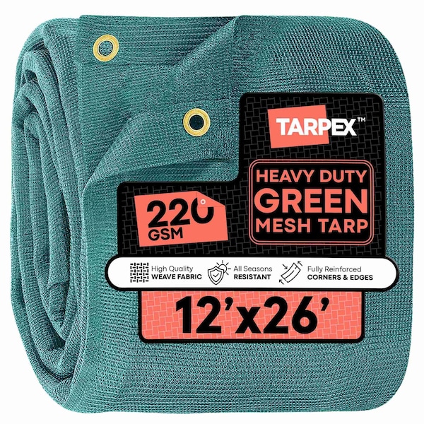 Tarpex 12' x 26' Green Heavy-Duty Weather Resistant 6.5 oz. 70% Shade Polyethylene Mesh Truck Tarp GMT-TA-1226 - main