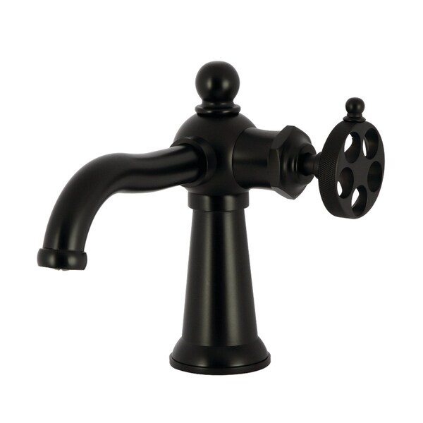 Kingston Brass One-Handle Single-Hole Bathroom Faucet with Knurled Handle and Push Pop-Up Drain, Matte Black KS3540RKZ - main