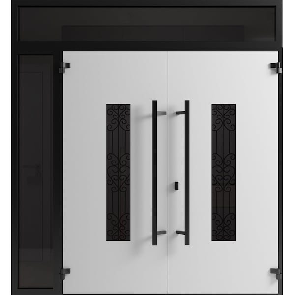 Vdomdoors Front Exterior Prehung Aluminum Double Doors Ronex1205 Bronze Oak 1 Sidelight and Top Transom RONEX1205DEXD-OAK-W72+12xH96+16-RH-O - main