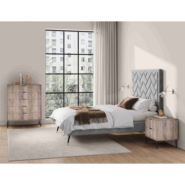 Manhattan Comfort 2-Piece DUMBO 5-Drawer Tall Dresser and DUMBO Nightstand 2.0 in Rustic Grey 2-DB06-GY - main