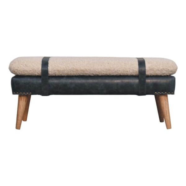 Homeroots 35in Dark Olive Green and Brown Genuine Leather and Solid Wood Upholstered Bench 723426 - main