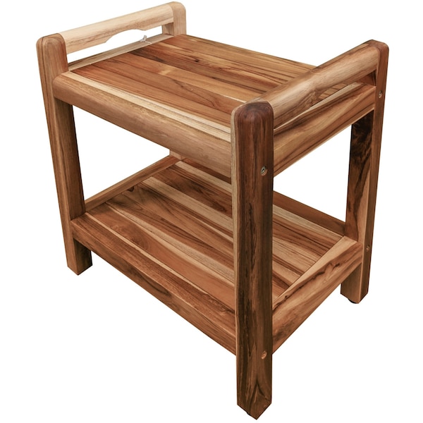 Homeroots 21" X 20" Brown Solid Wood Rectangular Shower Bench With Shelf 383361 - main
