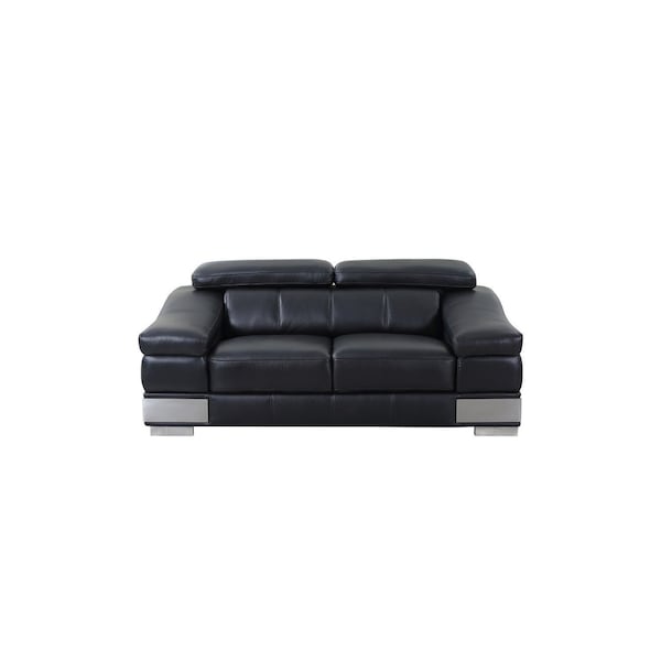 Homeroots 73in Black And Silver Genuine Leather Love Seat 329714 - main