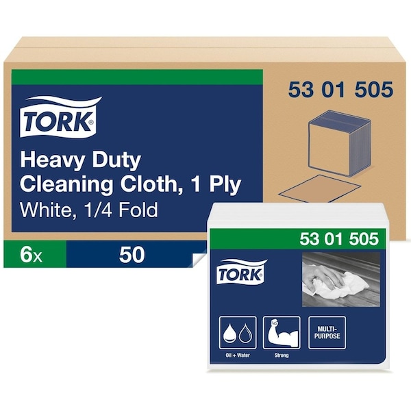 Tork Tork Heavy Duty Cleaning Cloth White, 1/4 Folded, 6 x 50 Cloths, 5301505, PK6 5301505 - main