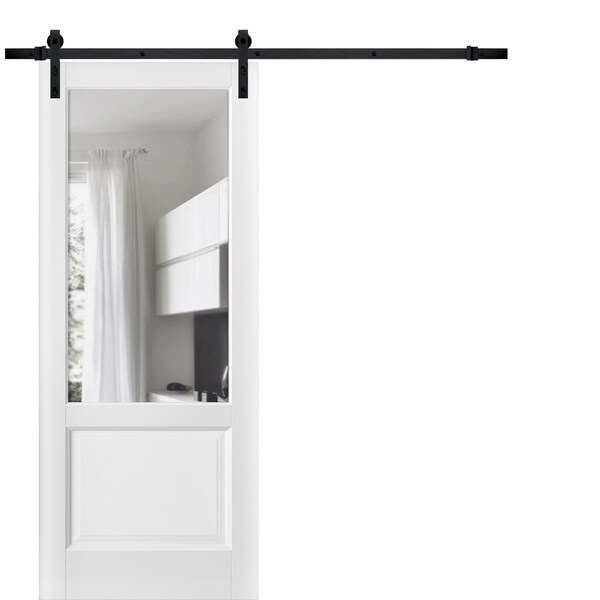 Sartodoors Sturdy Barn Door, Lucia 1533 White Silk with Clear Glass, 6.6FT Rail Hangers Heavy Hardware Set, LUCIA1533BD-B-WS-3084 - main
