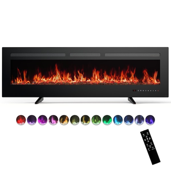 Edendirect 60 in. Wall Mount Electric Fireplace in Black, Sleep Mode, 12H Timer, Adjustable Flame Color and Speed ZR-ZHUMI-QBL-D60IN-BK - main