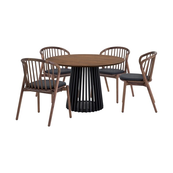 Homeroots Five Piece Brown and Black Round Dining Set with Four Chairs 571710 - main