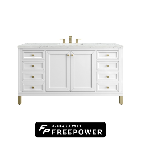 James Martin Vanities Chicago 60 in. Single Vanity, Glossy White, w/ 3 CM Ethereal Noctis Silestone Top 503-V60S-GW-FENC - main