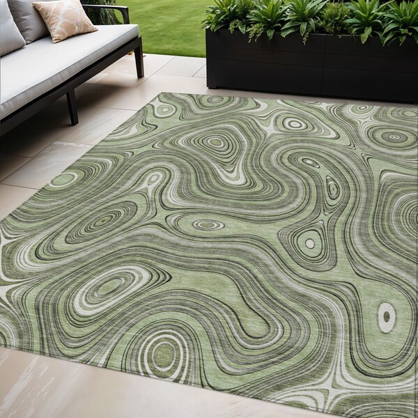 Homeroots 5' X 8' Artichoke Green And Ivory Geometric Washable Indoor Outdoor Area Rug 631360 - main