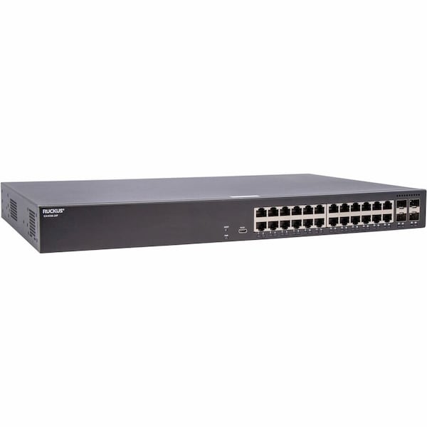 Ruckus ICX 8100 Switch, 24x 10/100/1000 ports, 4 x 1G SFP uplink-ports, advanced layer 2, 370W PoE budge ICX8100-24P - main