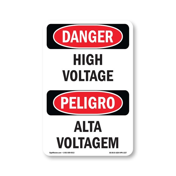 Signmission Safety Sign, OSHA Danger, 24" Height, High Voltage Bilingual, D-1824-VPR-1327 OS-DS-D-1824-VPR-1327 - main