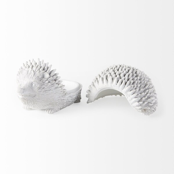 Homeroots White Resin Hedgehog Storage Box 392576 - main