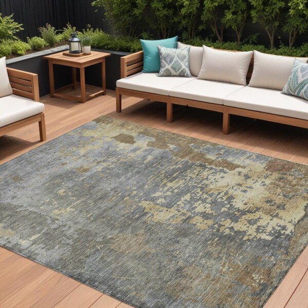 Homeroots 10' X 14' Taupe Gray And Beige Abstract Washable Indoor Outdoor Area Rug 618249 - main