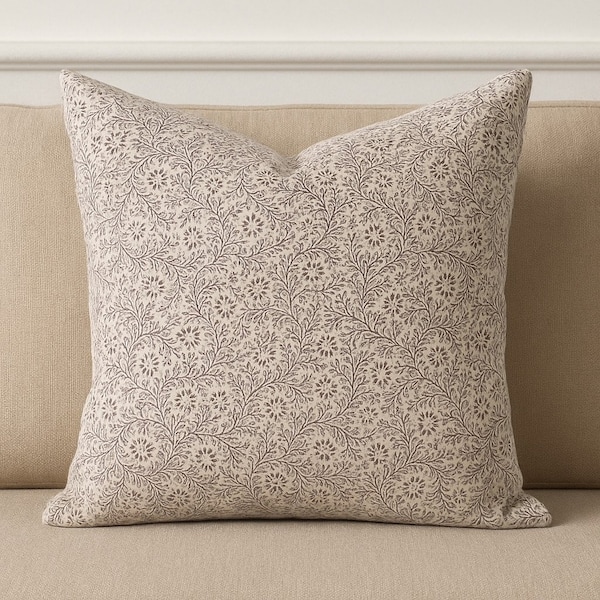 Homeroots 22" Beige And Merlot Botanical Linen Throw Pillow Cover with Embroidery 608206 - main