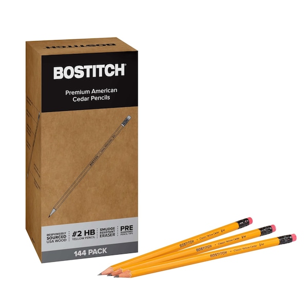 Bostitch Premium #2 Pencils, American Cedar Wood, Pre-Sharpened, HB Graphite, 144-Pack BACP144Y - main