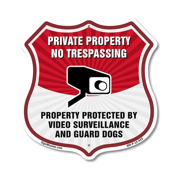 Signmission Private Property Shield Sign No Trespass, 12 Inch X 12 Inch, Plastic Sign SHI-P-12-443 - main