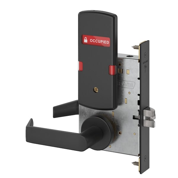 Schlage Grade 1 Bed Bathroom Privacy Mortise Lock, Non-Keyed, 06 Lever, A Rose, Exterior Indicator inVACANT L9040 06A 622 OS-OCC - main