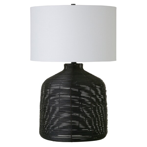 Homeroots 27" Black Rattan Table Lamp With White Drum Shade 524435 - main