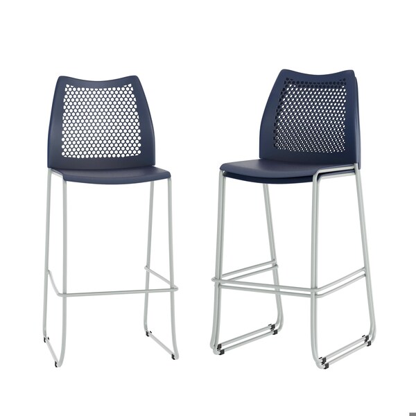 Flash Furniture HERCULES Series Navy Stack Bar Stool with Air-Vent Back and Gray Powder Coated Sled Base, 3PK 3-RUT-498A-BS-NV-GG - main