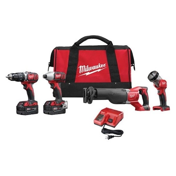 Milwaukee Tool M18 Cordless LITHIUM-ION 4-Tool Combo Kit w/ M18 SAWZALL Recip Saw 2696-24 - main