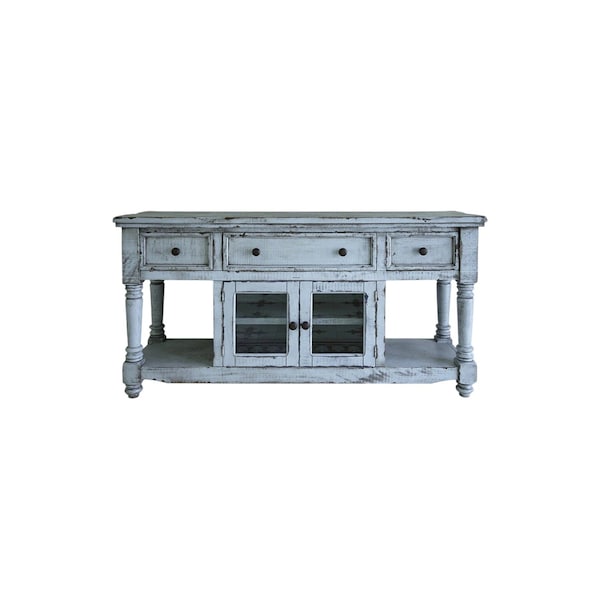 Homeroots 70" Blue Solid Wood Open shelving Distressed TV Stand 528738 - main