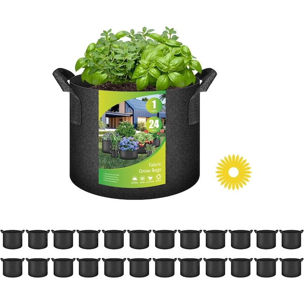 Ipower YSSOA Grow Bags 1 Gallon 300G Reusable Breathable Gardening Pots w/ Handles Non-Woven Fabric, 24PK GLGROWBAG1X6BLKX4 - main