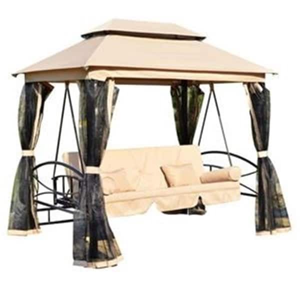 Grillgear 21 x 46 x 74.5 in. Outdoor Patio Daybed Canopy Gazebo Swing - Tan with Mesh Walls GR2629147 - main