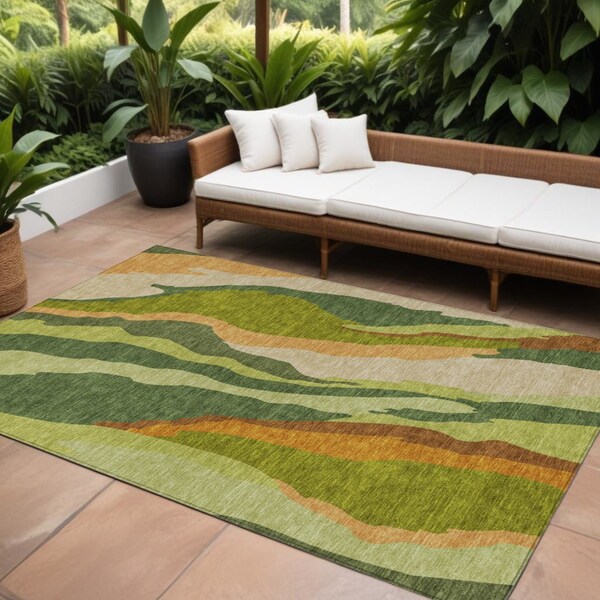 Homeroots 10' X 14' Green Beige And Copper Abstract Washable Indoor Outdoor Area Rug 600971 - main