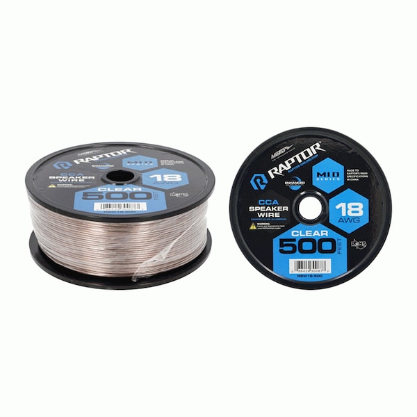 Raptor 500 Feet Audio Stereo Speaker Wire Cable 18-Gauge-Clear RSW18-500 - main