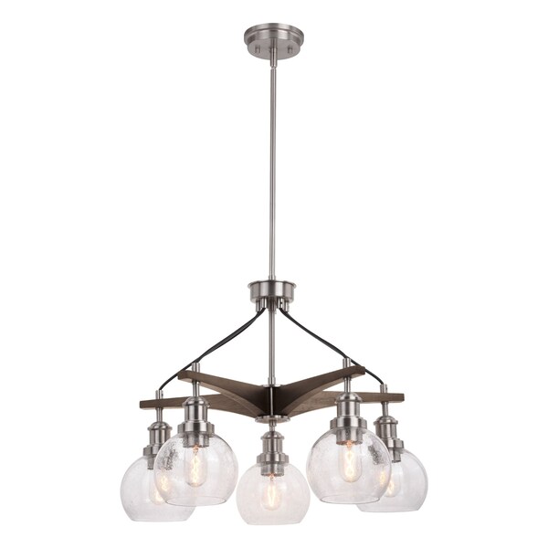 Vaxcel Avondale 25.5-in Nickel and Wood Farmhouse 5 Light Chandelier Fixture H0256 - main