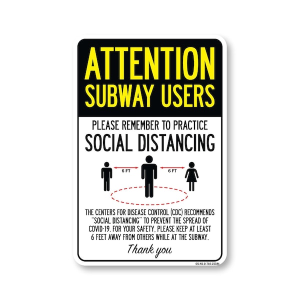 Signmission Public Safety Sign, Subway Users Practice Social Distancing, 10in X 7in Decal, OS-NS-D-710-25381 OS-NS-D-710-25381 - main