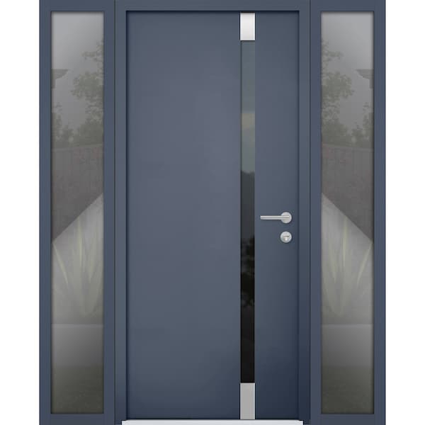 Vdomdoors Steel Door Cynex 6777 Grey 2 Sidelight Exterior Windows Stainless Inserts Single Modern Painted-W16 CYNEX6777EXD-GRE-W16+36+16 x H80-Left-hand Inswing - main