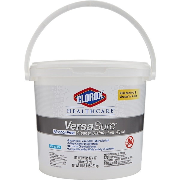 Clorox VersaSure Cleaner Disinfectant Wipes, 1-Ply, 12 x 12, Fragranced, White, 110 Wipes, PK2 31759 - main