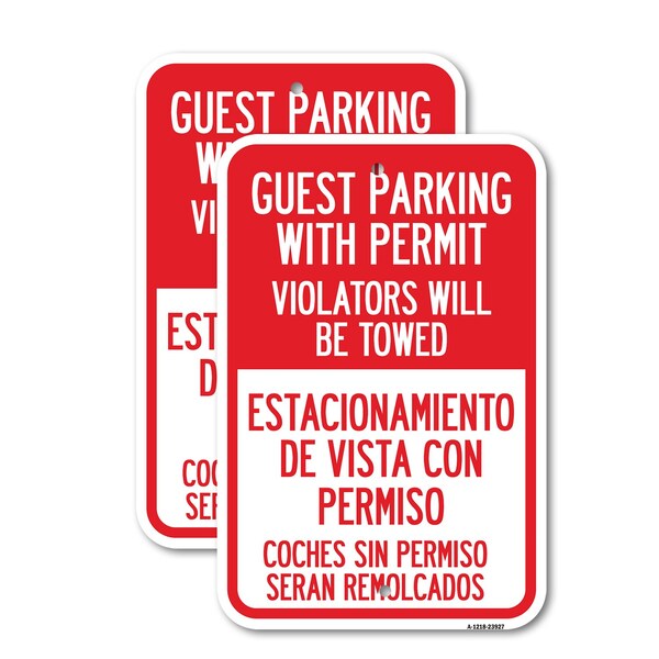 Signmission Guest Parking with Permit Violators Will Be Towed Estac, 12'' X 18'', Heavy Gauge Aluminum, 2PK A-1218-2PACK-23927 - main